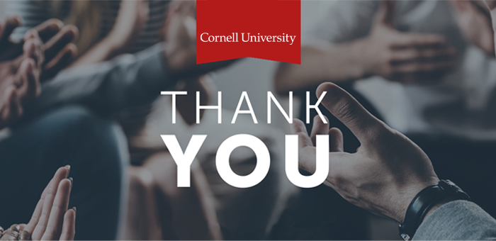 hands applauding, "Cornell University - Thank You"