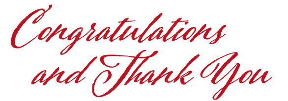 Calligraphic script, "Congratulations and Thank You"