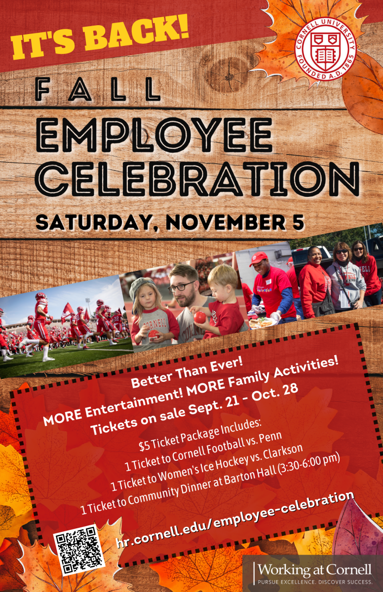 flyer with photos of football game, families, volunteers; fall leaves; complete text in webpage