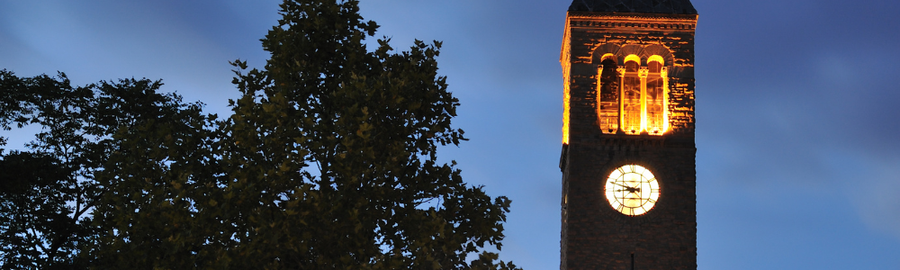 McGraw tower lit up at night