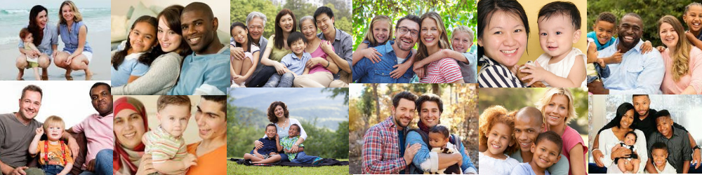 photo collage with many diverse types of family and children groups