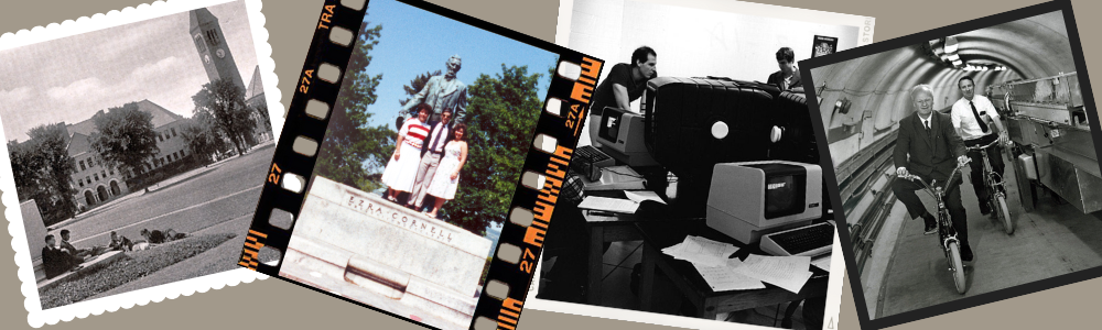 collage of old photos of Cornell campus and events