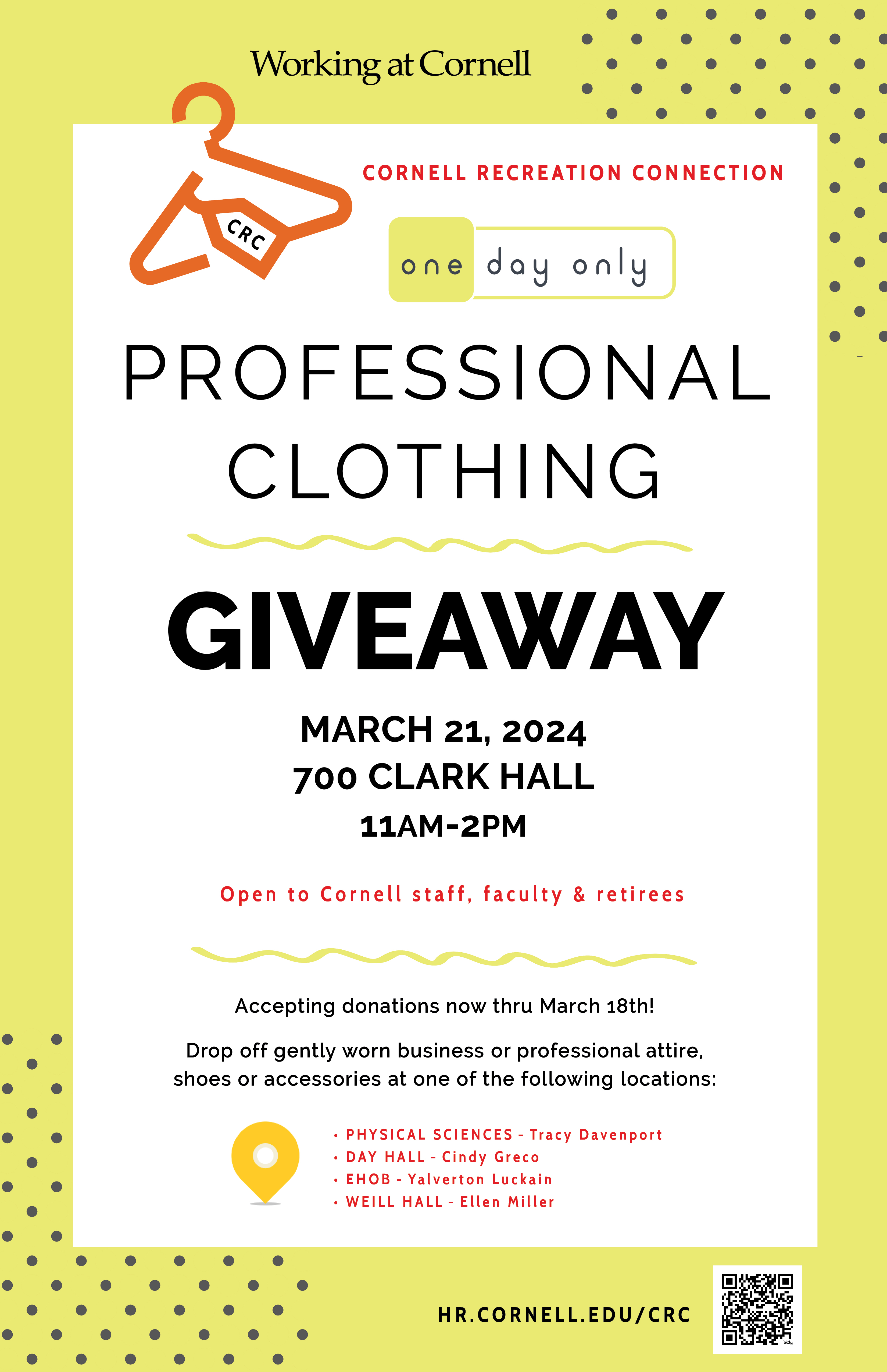 Clothing giveaway flyer, bright green graphics