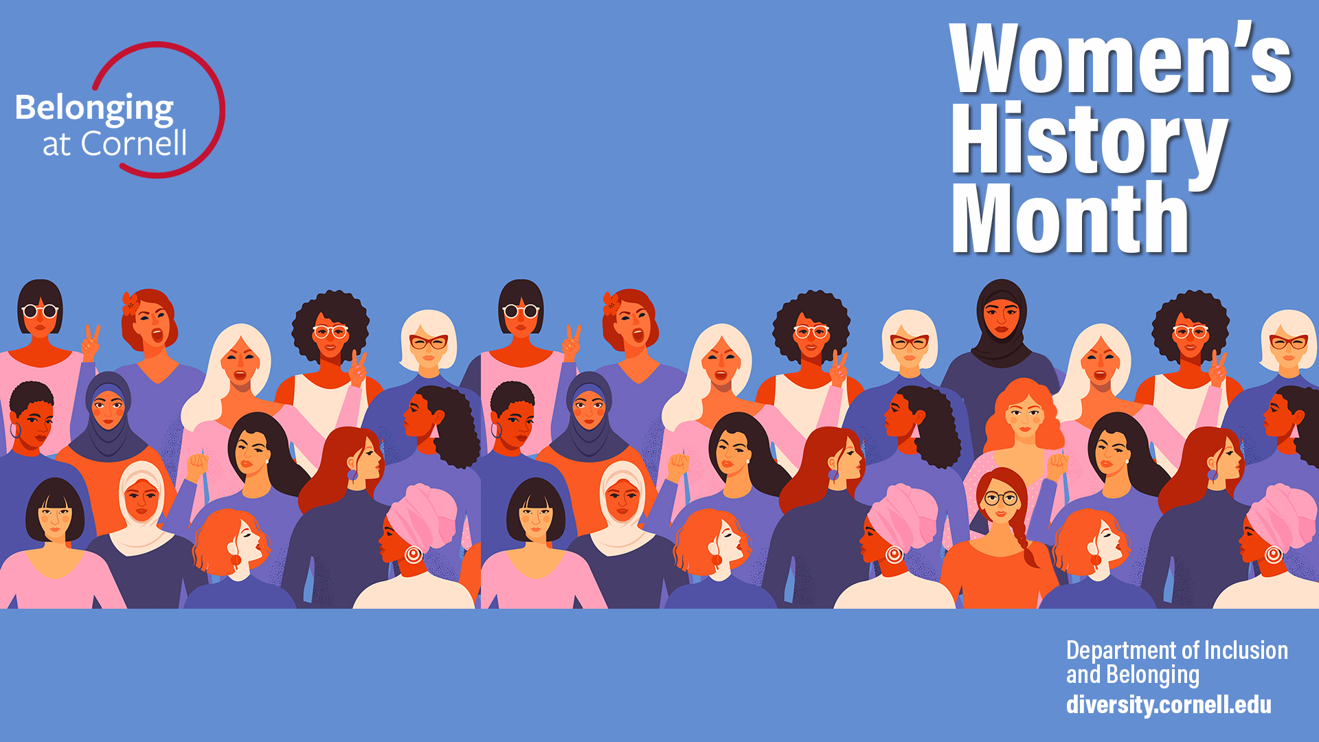 zoom background for womens history month; illustrations of many women