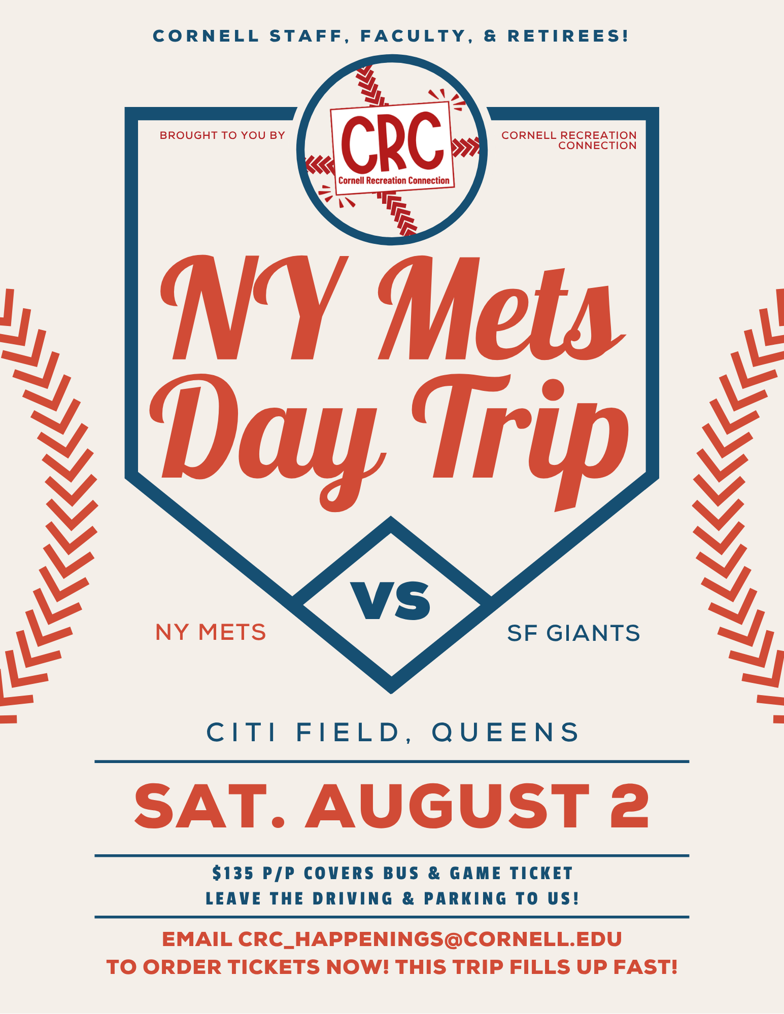 NY Mets Day Trip flyer; content on webpage