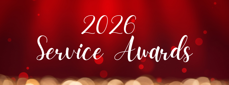 2026 Service Awards; elegant red velvet texture and golden sparkles