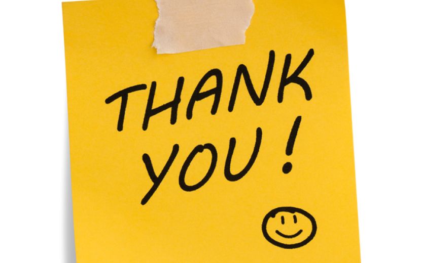 yellow post-it with handwritten: "Thank You!" and smiley