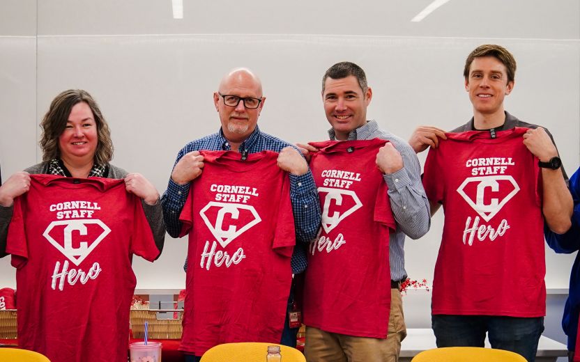 CVM Facilities Team posing with their Cornell Heroes tshirts
