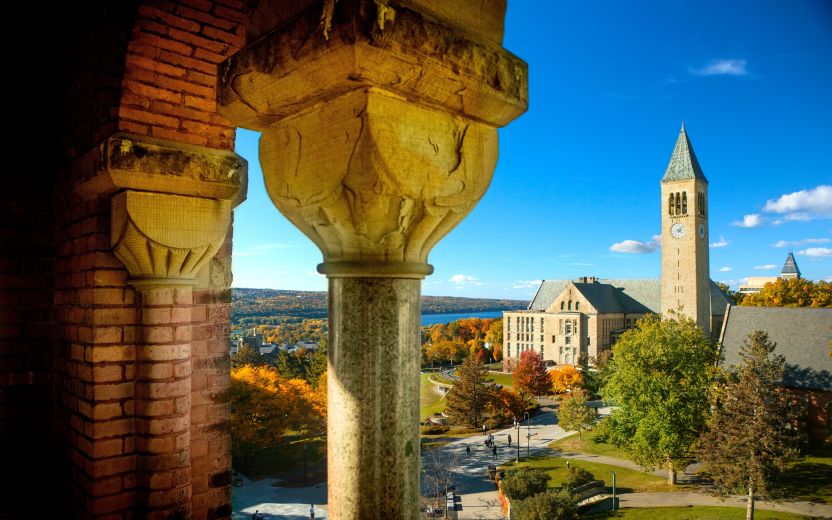scenic view of Cornell Campus through classic old archway