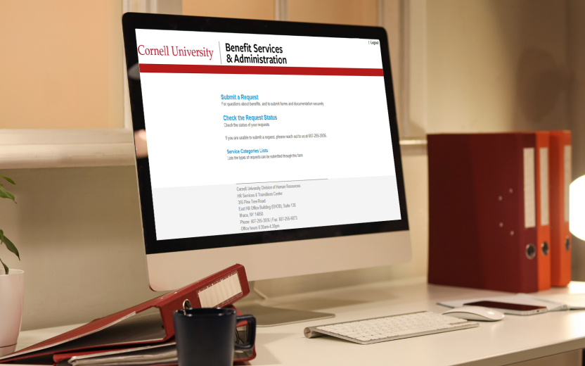 computer monitor displaying screenshot of new service landing page