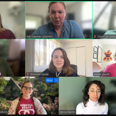 Screenshot of small group of faces in zoom meeting