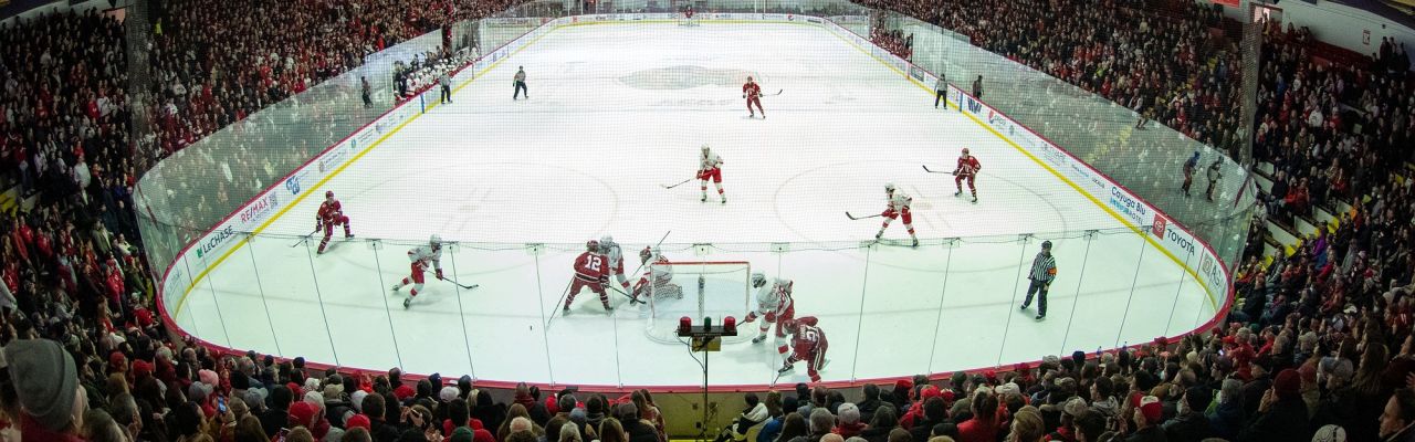 wide view of hockey rink & game