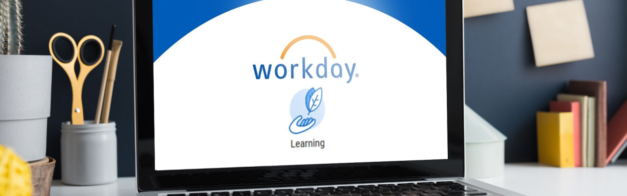 Workday Learning on a laptop screen sitting on a desk