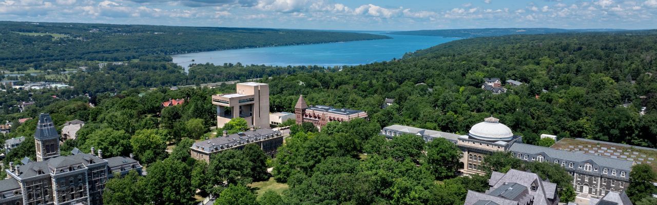 Cornell campus aerial on sunny summer day