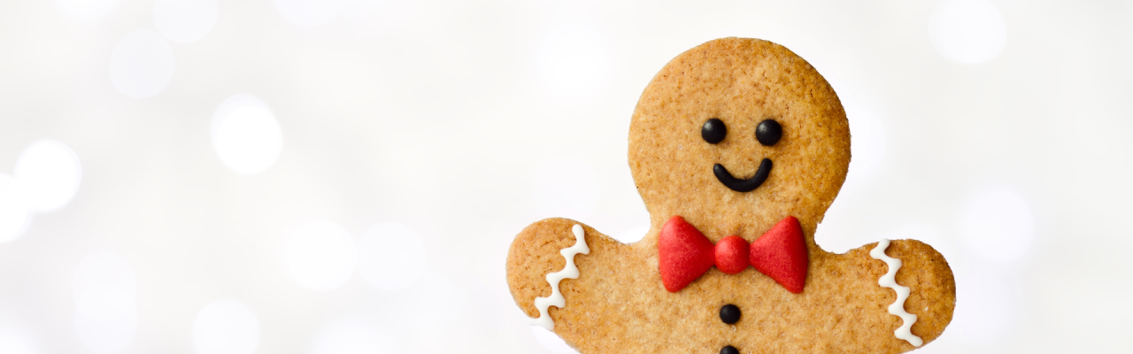 cute gingerbread man cookie, bright sparkly background